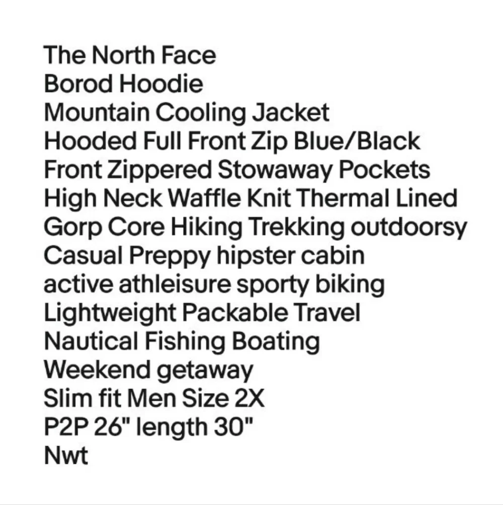 North Face Borod Cooling Hoodie Zip Jacket 2X Blue Thermal Lined Gorp Hiking Nwt